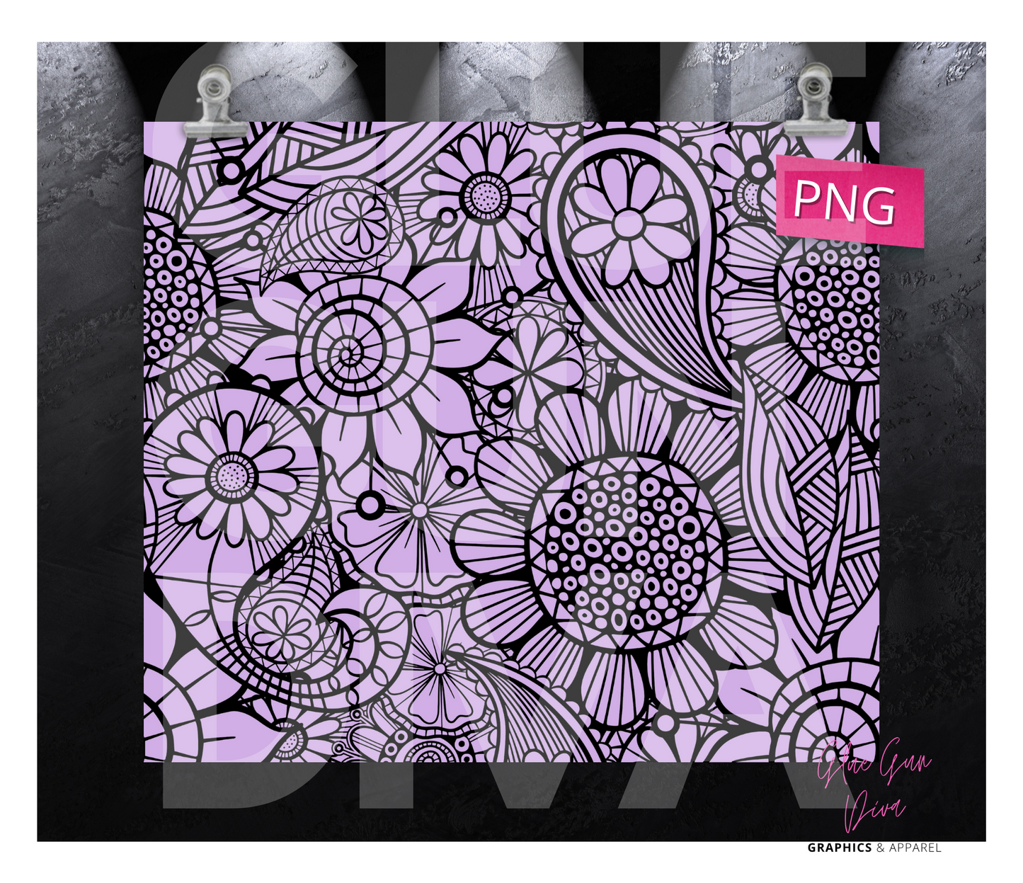 Flower Mandala purple-   Digital tumbler wrap for 20 oz skinny straight tumbler