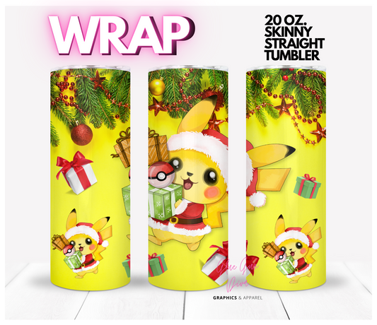 Pikachu inspired Christmas - Digital tumbler wrap for 20 oz skinny straight tumbler