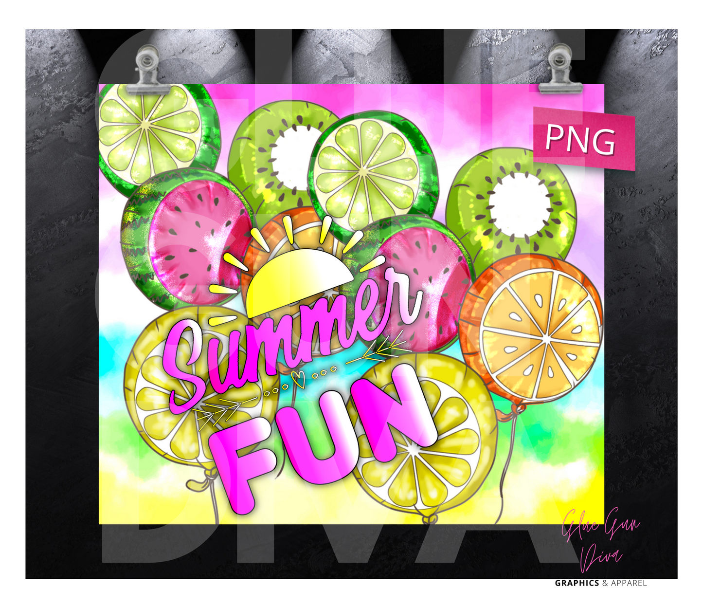 Summer Fun Fruit Balloons - Digital tumbler wrap for 20 oz skinny straight tumbler