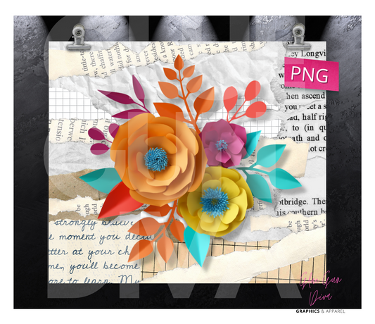 Paper Flowers- Digital tumbler wrap for 20 oz skinny straight tumbler