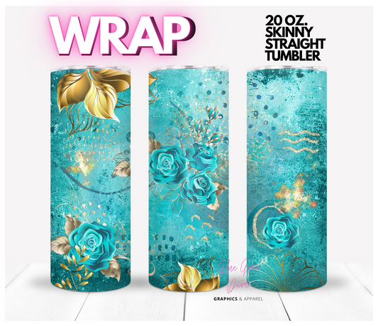 Gold And Turquoise Dream-  Digital tumbler wrap for 20 oz skinny straight tumbler