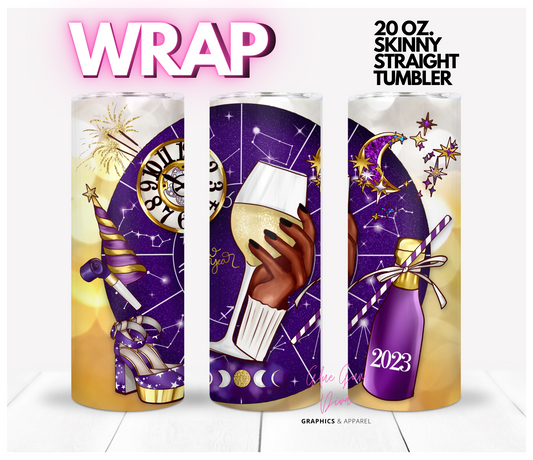 Celestial New Year celebration skin tone 2 - Digital tumbler wrap for 20 oz skinny straight tumbler