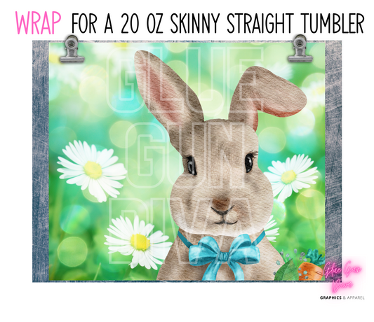 Easter Bunny Blue Bow- Digital tumbler wrap for 20 oz skinny straight tumbler