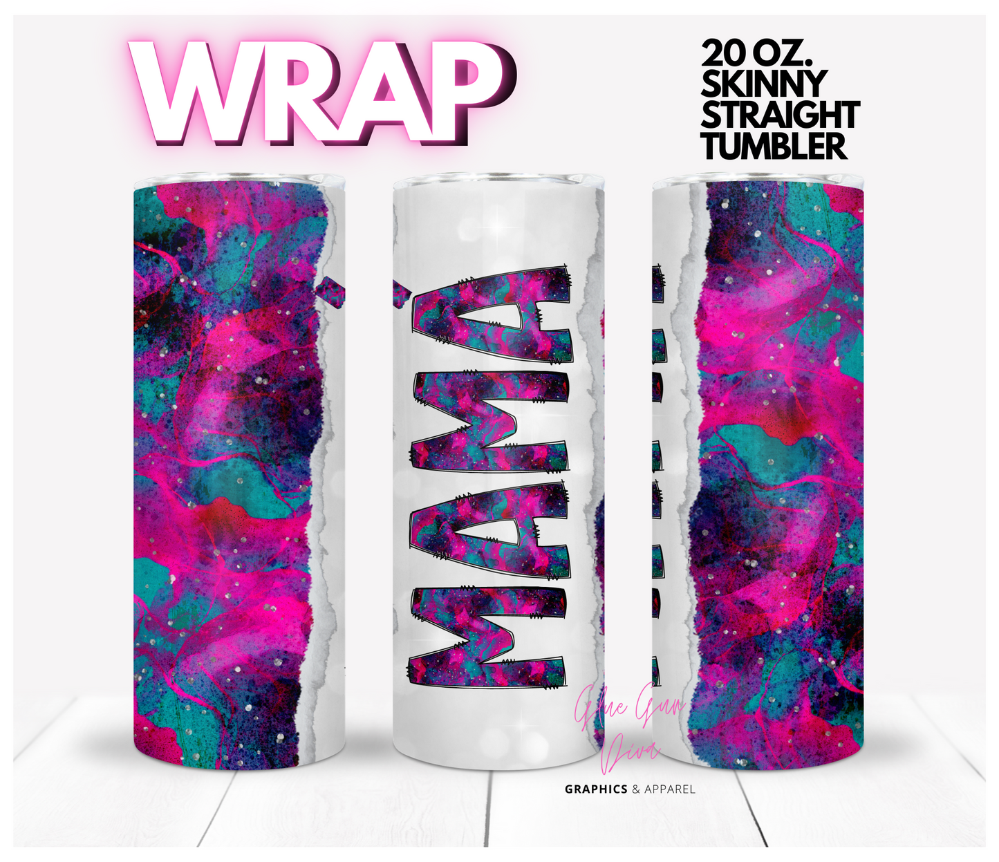 Spanish Accent Mama Fuchsia and teal abstract-  Digital tumbler wrap for 20 oz skinny straight tumbler