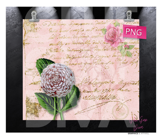 Vintage Flower and Handwriting- Digital tumbler wrap for 20 oz skinny straight tumbler