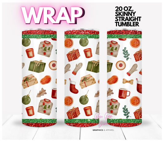 Vintage Christmas Elements - Digital tumbler wrap for 20 oz skinny straight tumbler