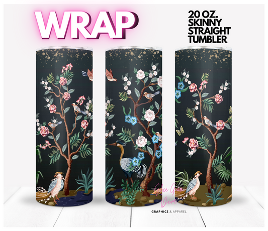 Bird Flower Garden - Digital tumbler wrap for 20 oz skinny straight tumbler