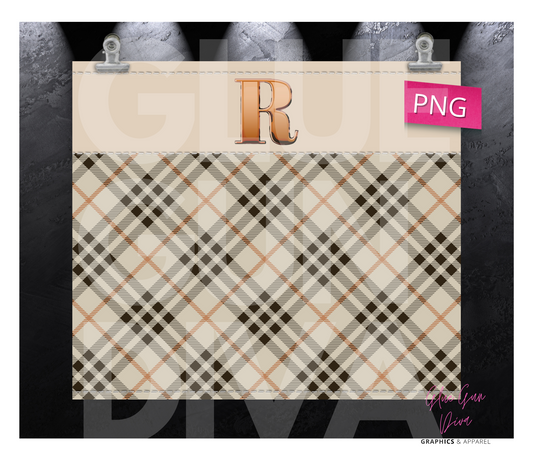 Letter R Plaid Canvas with Initial  -  Digital tumbler wrap for 20 oz skinny straight tumbler