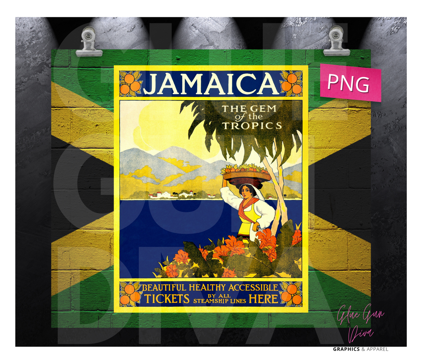 Jamaica-  Digital tumbler wrap for 20 oz skinny straight tumbler