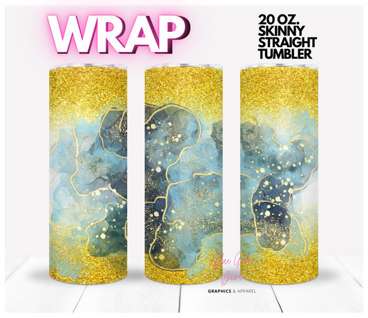 Gold Glitter Blue middle- Digital tumbler wrap for 20 oz skinny straight tumbler