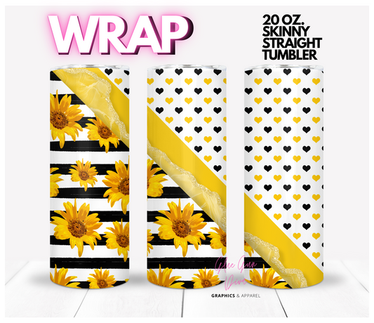 Sunflowers and Hearts -  Digital tumbler wrap for 20 oz skinny straight tumbler