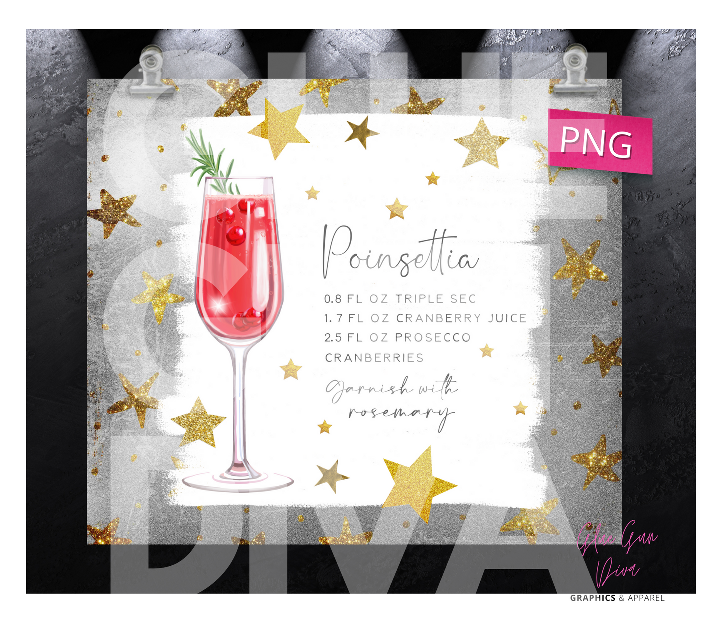 Poinsettia Holiday Cocktail Recipe - Digital tumbler wrap for 20 oz skinny straight tumbler