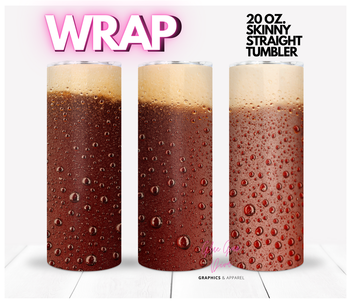 Cold Dark Beer- Digital tumbler wrap for 20 oz skinny straight tumbler