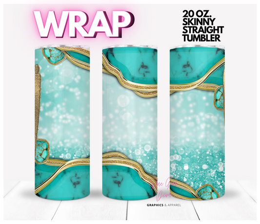 Turquoise and Gold Edges- Digital tumbler wrap for 20 oz skinny straight tumbler