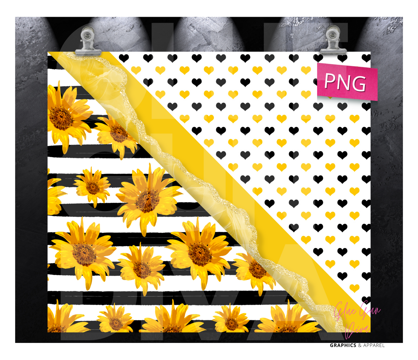 Sunflowers and Hearts -  Digital tumbler wrap for 20 oz skinny straight tumbler