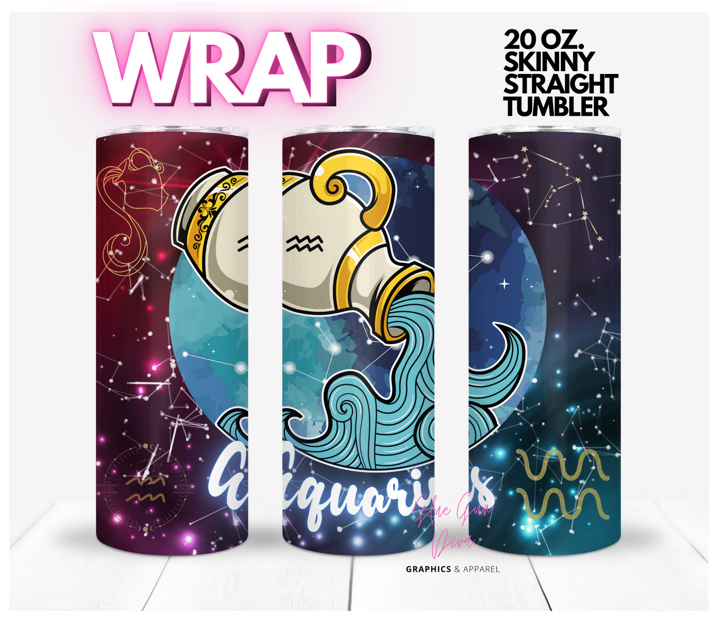 Aquarius- Digital tumbler wrap for 20 oz skinny straight tumbler