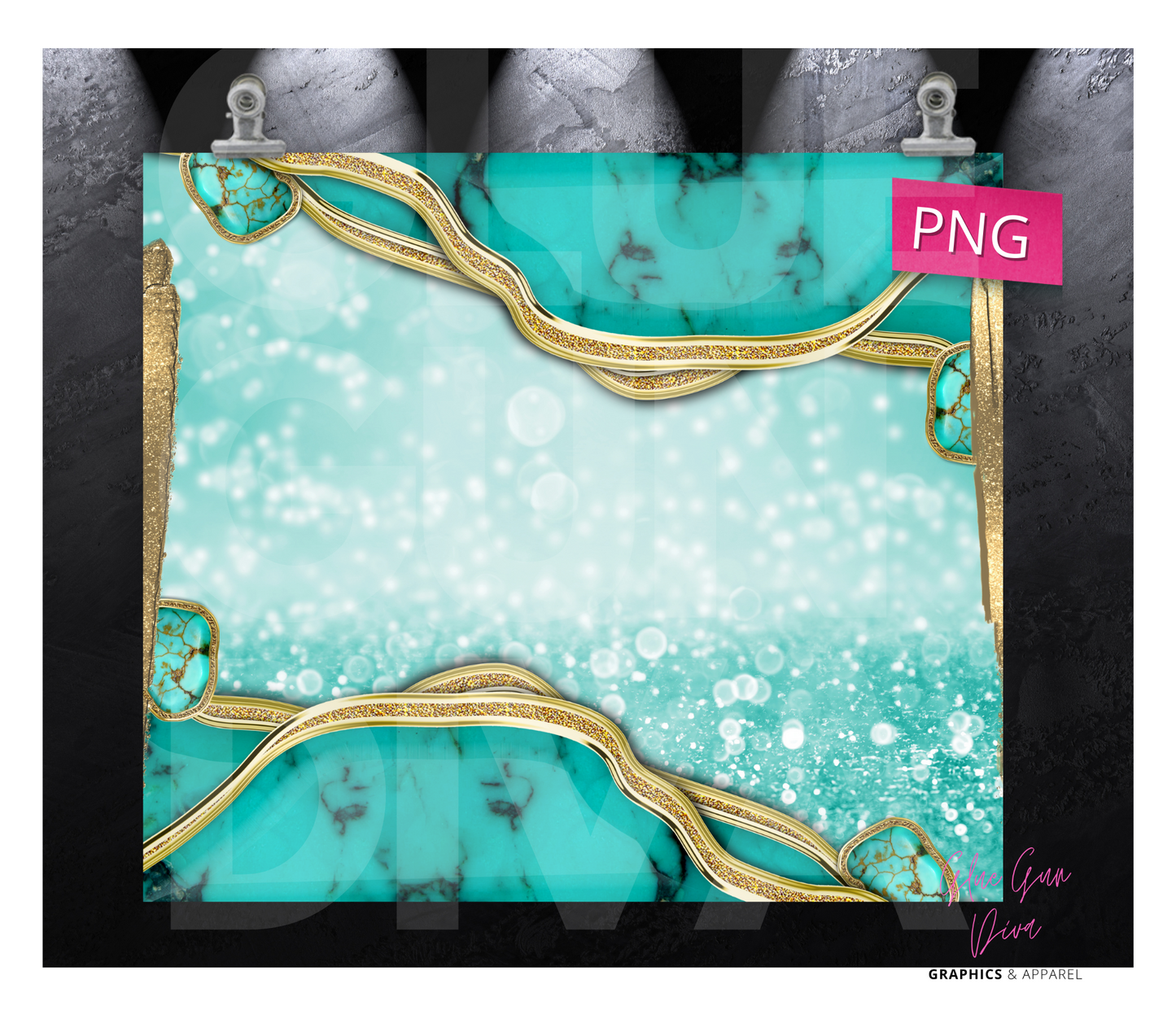 Turquoise and Gold Edges- Digital tumbler wrap for 20 oz skinny straight tumbler