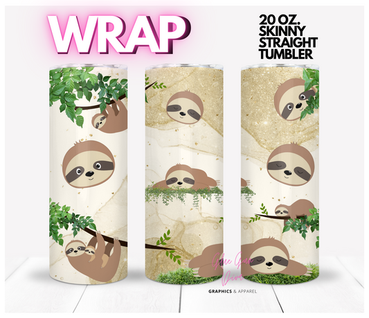 Cute Sloth -  Digital tumbler wrap for 20 oz skinny straight tumbler