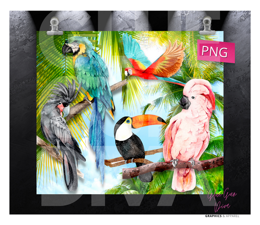 Exotic Birds - Digital tumbler wrap for 20 oz skinny straight tumbler