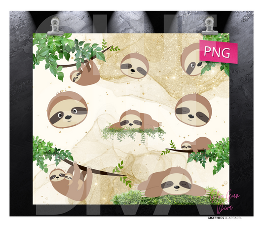 Cute Sloth -  Digital tumbler wrap for 20 oz skinny straight tumbler