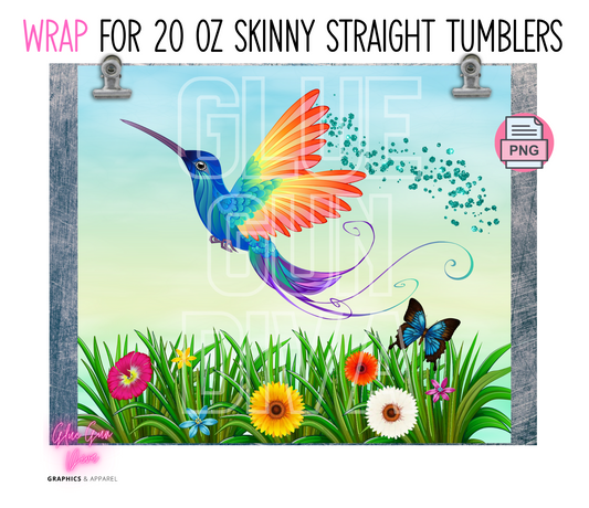 Rainbow Hummingbird-   Digital tumbler wrap for 20 oz skinny straight tumbler