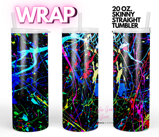 Neon Pain Splatter-Digital tumbler wrap for 20 oz skinny straight tumbler
