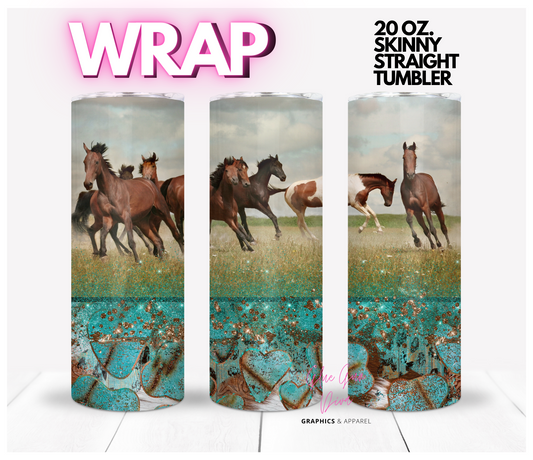 Horses -  Digital tumbler wrap for 20 oz skinny straight tumbler