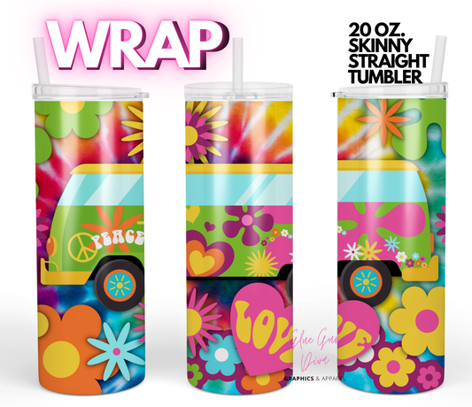 Peace Love Van- Digital tumbler wrap for 20 oz skinny straight tumbler