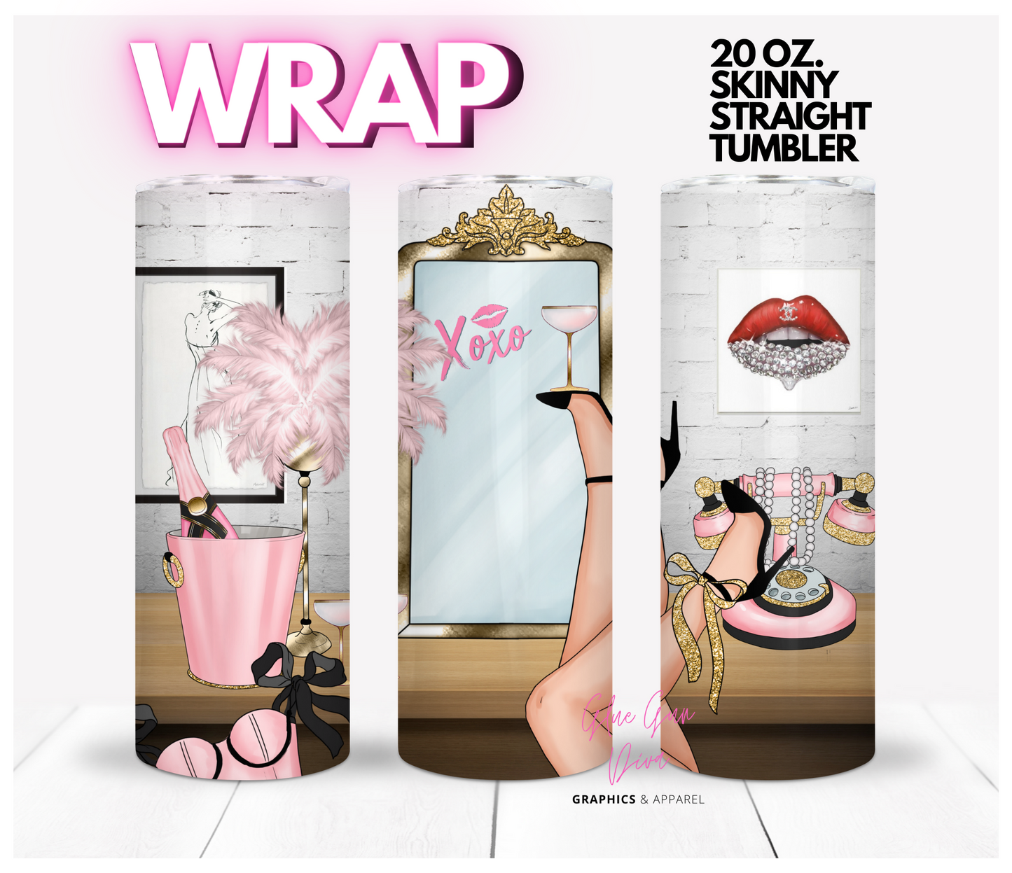 XOXO- Digital tumbler wrap for 20 oz skinny straight tumbler