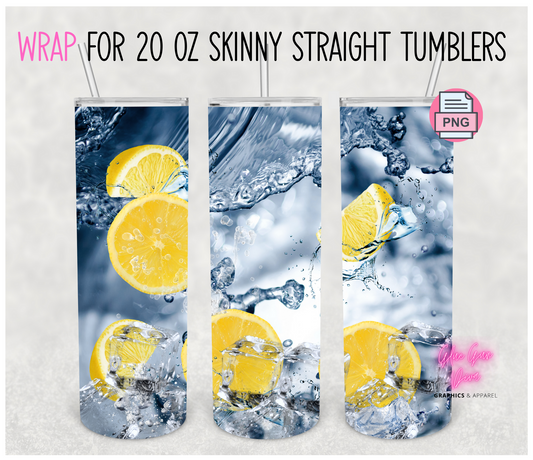 Lemon Water - Digital tumbler wrap for 20 oz skinny straight tumbler