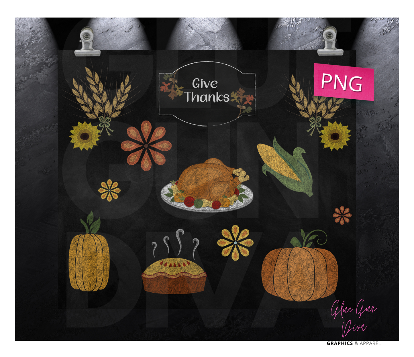 Chalkboard Thanksgiving-  Digital tumbler wrap for 20 oz skinny straight tumbler