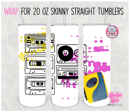 Cassette Player and tapes-   Digital tumbler wrap for 20 oz skinny straight tumbler