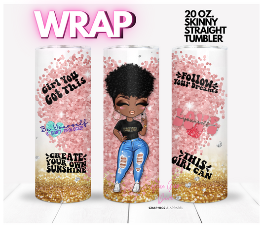 Girl Chat Skin tone 1- Digital tumbler wrap for 20 oz skinny straight tumbler