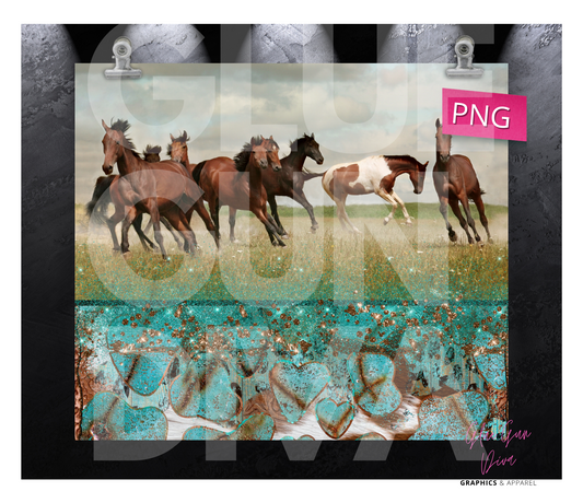 Horses -  Digital tumbler wrap for 20 oz skinny straight tumbler