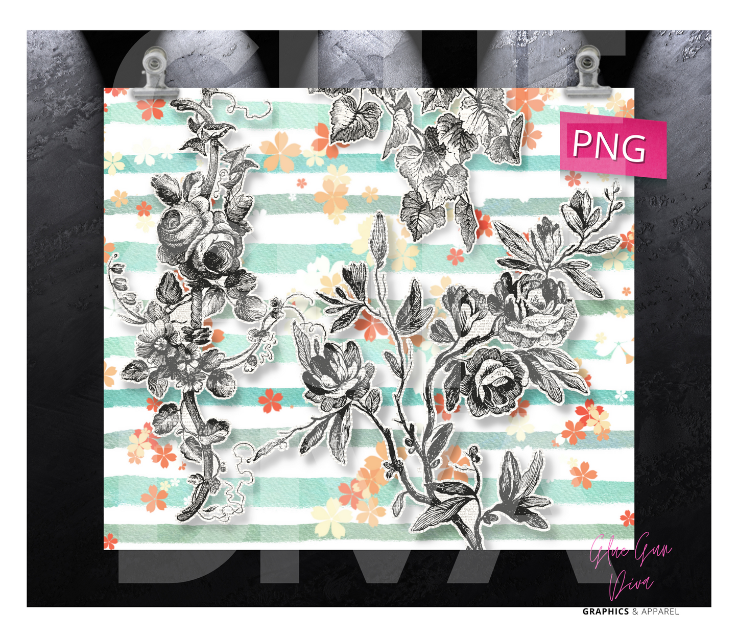 Newspaper Flowers -  Digital tumbler wrap for 20 oz skinny straight tumbler