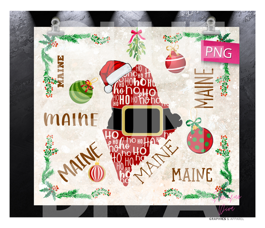 Maine HoHoHo - Digital tumbler wrap for 20 oz skinny straight tumbler