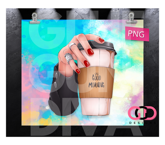 Good Morning Coffee Skin Tone 2 - Digital tumbler wrap for 20 oz skinny straight tumbler