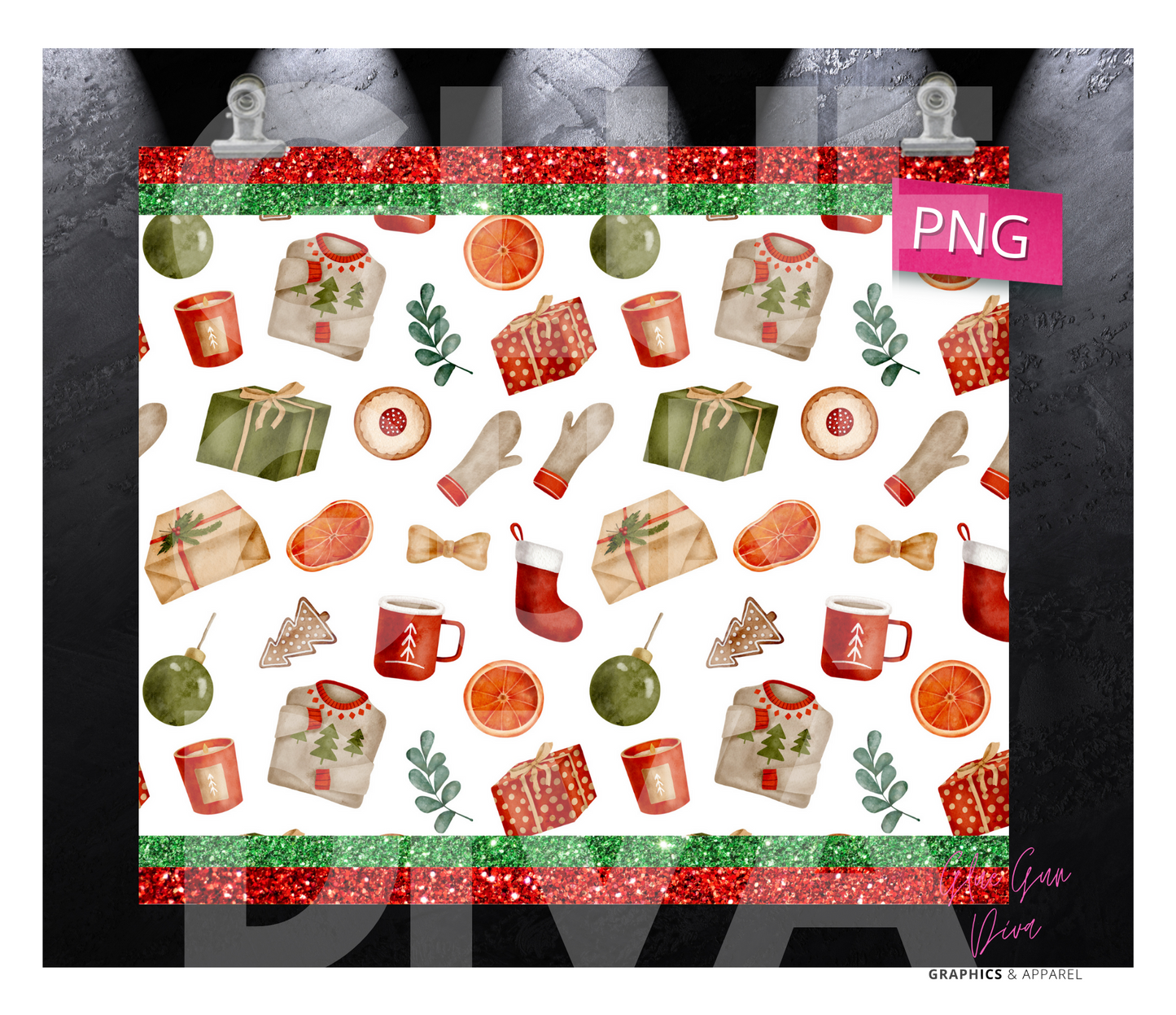 Vintage Christmas Elements - Digital tumbler wrap for 20 oz skinny straight tumbler