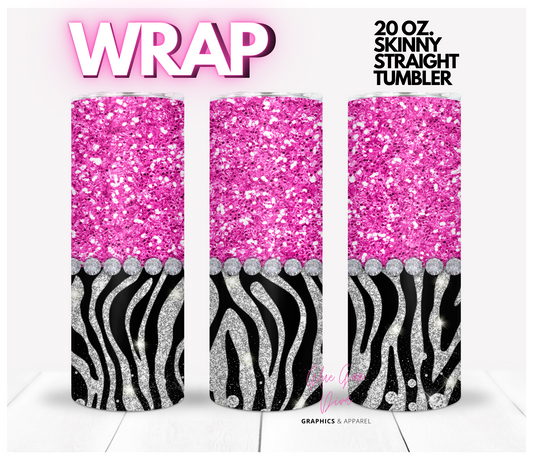 Pink Zebra - Digital tumbler wrap for 20 oz skinny straight tumbler