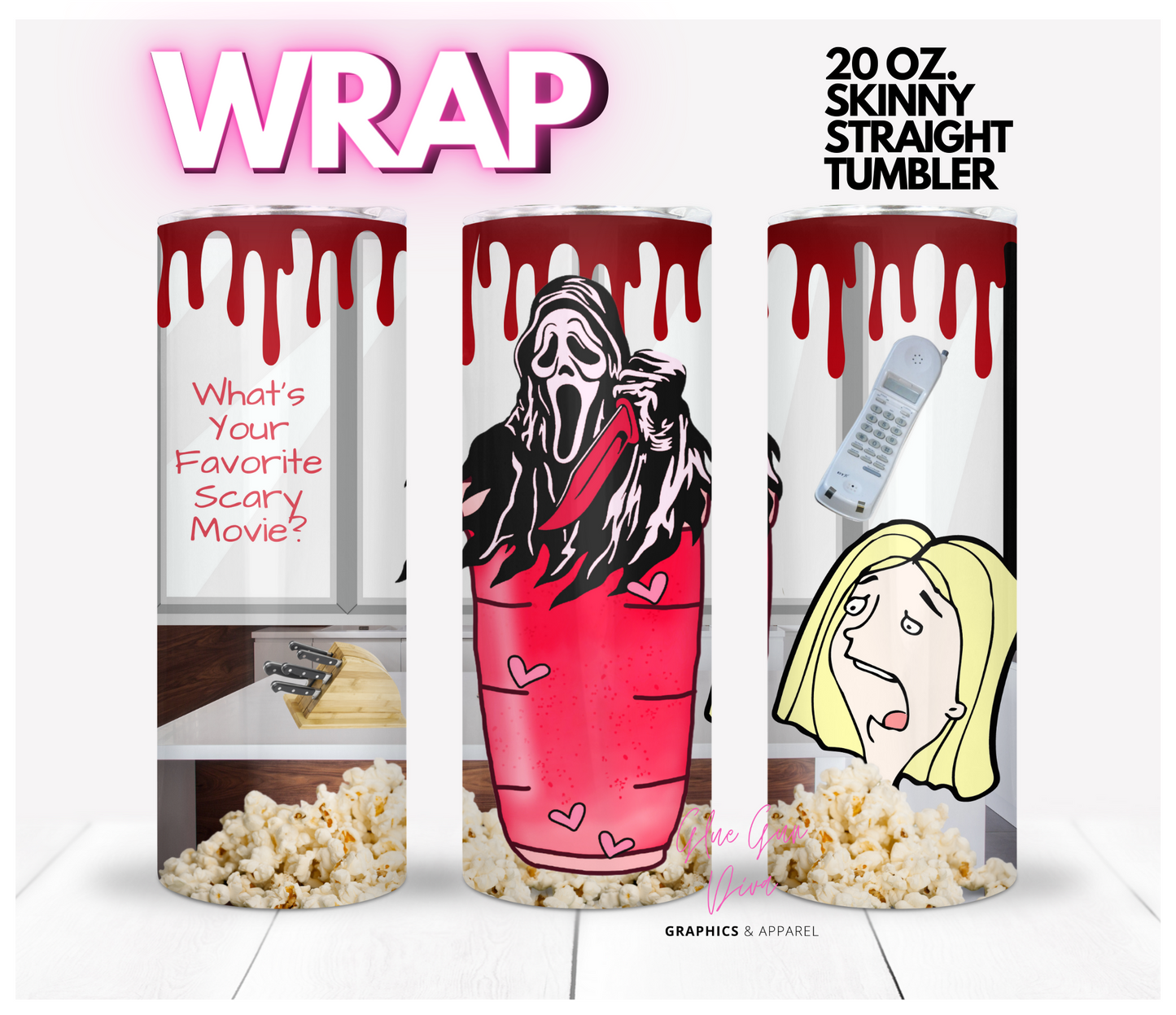 Favorite Scary Movie -Digital tumbler wrap for 20 oz skinny straight tumbler