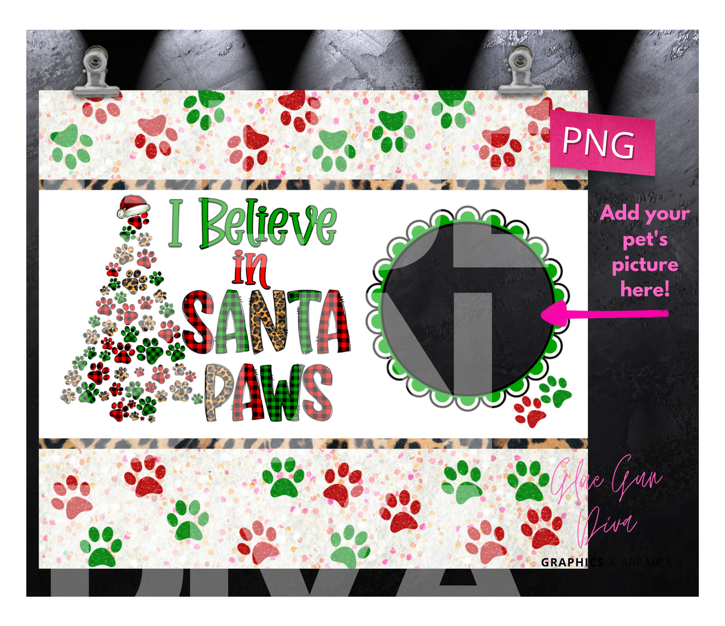 Santa Paws - Digital tumbler wrap for 20 oz skinny straight tumbler