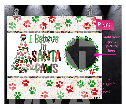 Santa Paws - Digital tumbler wrap for 20 oz skinny straight tumbler