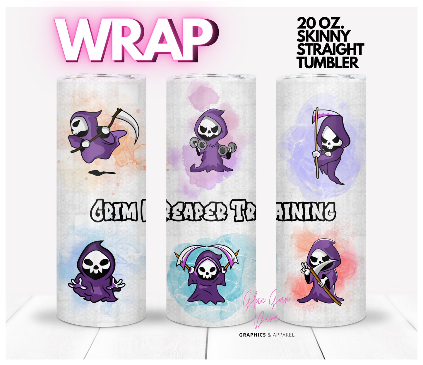 Grim Reaper Training -  Digital tumbler wrap for 20 oz skinny straight tumbler