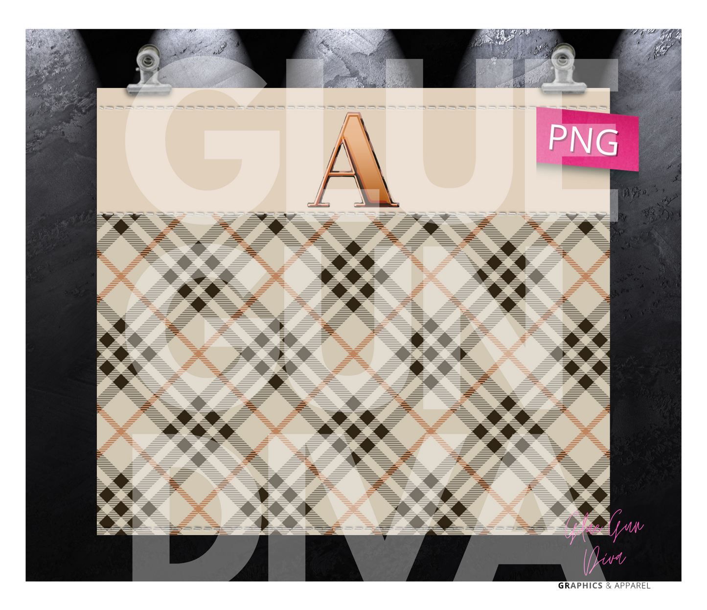 Letter A Plaid Canvas with Initial  -  Digital tumbler wrap for 20 oz skinny straight tumbler