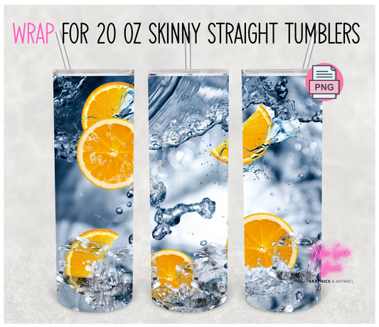 Orange Water - Digital tumbler wrap for 20 oz skinny straight tumbler