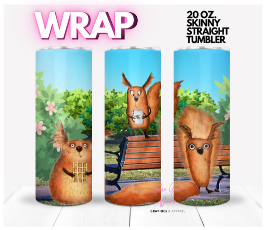 Squirrels at the park- Digital tumbler wrap for 20 oz skinny straight tumbler