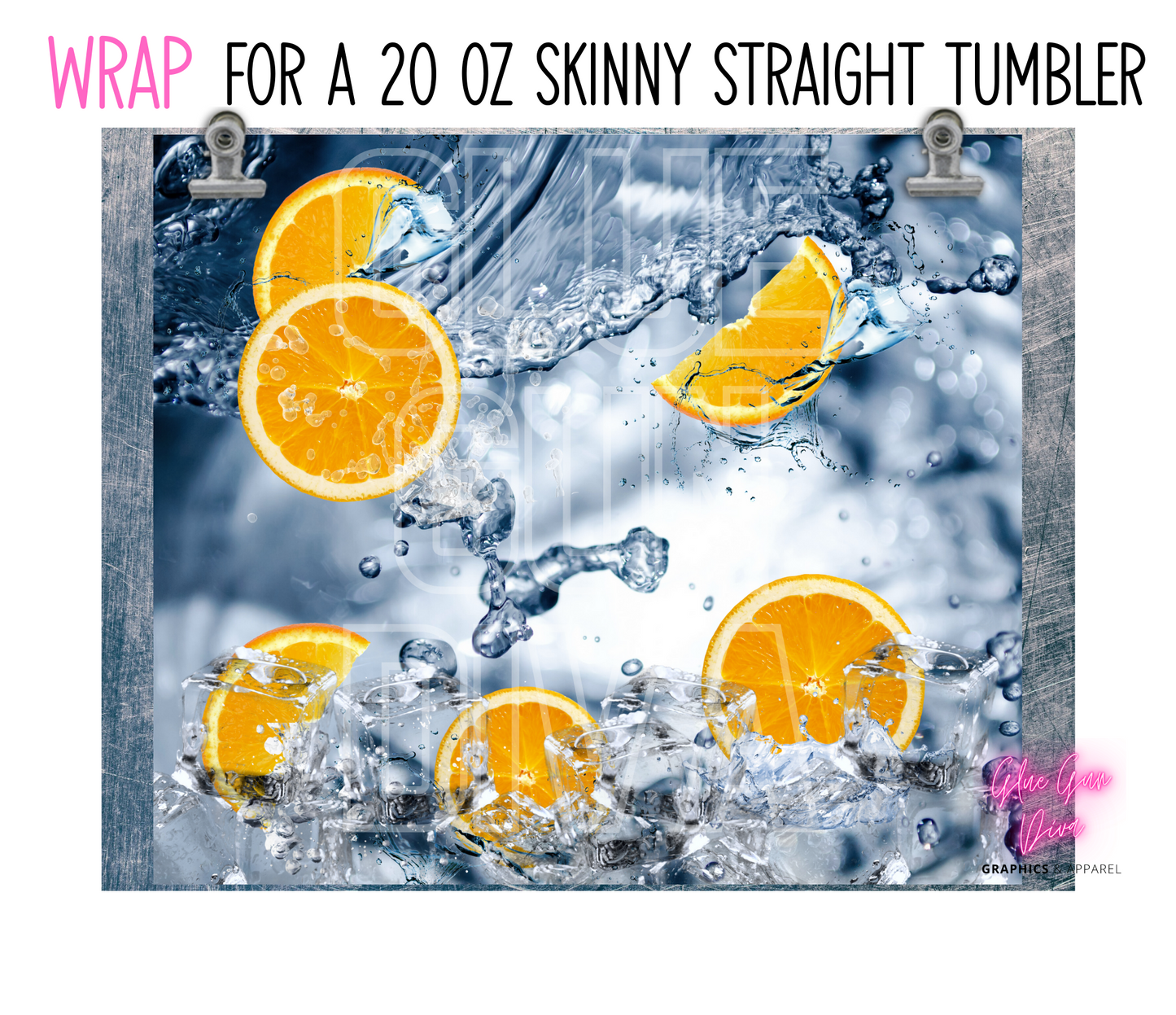 Orange Water - Digital tumbler wrap for 20 oz skinny straight tumbler