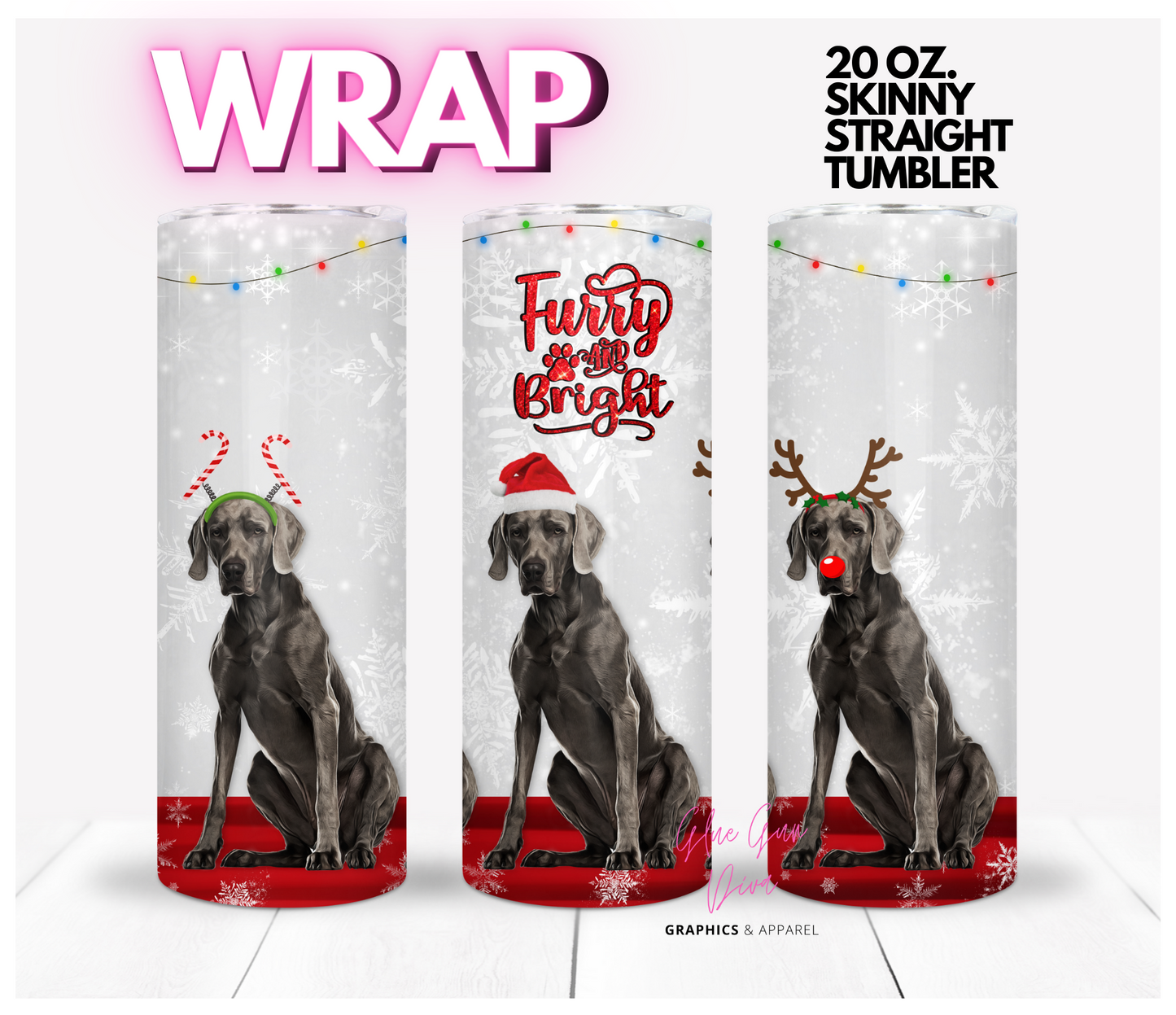 Weimaraner furry and bright - Digital tumbler wrap for 20 oz skinny straight tumbler