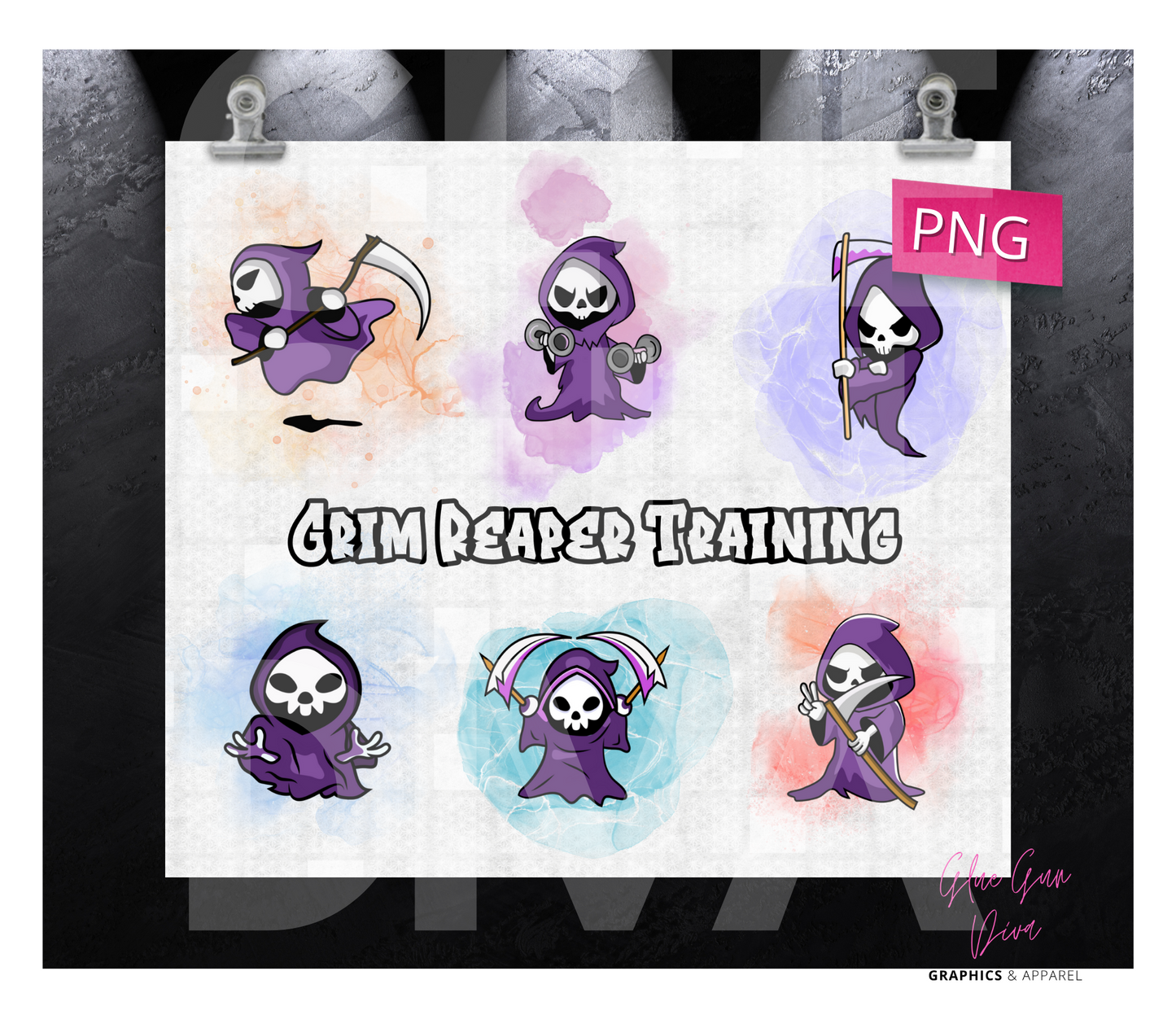 Grim Reaper Training -  Digital tumbler wrap for 20 oz skinny straight tumbler