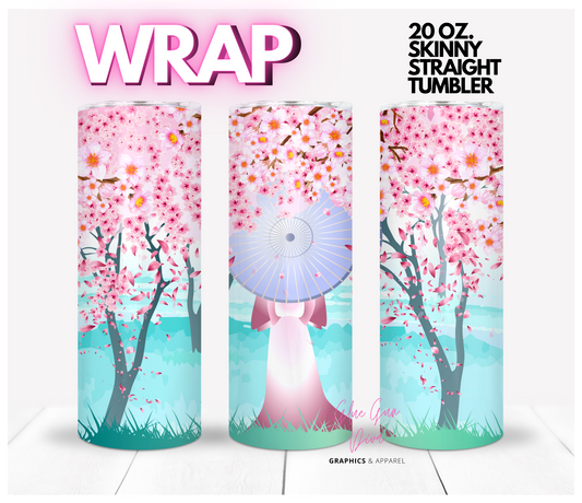 Walk under Cherry Blossom - Digital tumbler wrap for 20 oz skinny straight tumbler